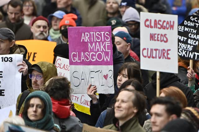 Artists protest at City Property over Trongate 103 rent hike. Pic: John Devlin