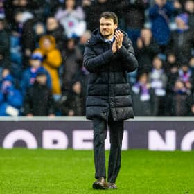 Rangers head coach Danny Rohl applauds the fans after his side's 4-2 Premiership win over Dundee United at Ibrox. 