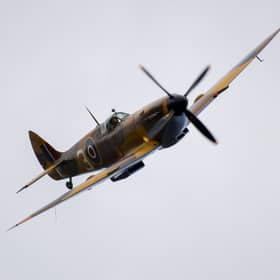 A Spitfire on a flypast in July 2021.