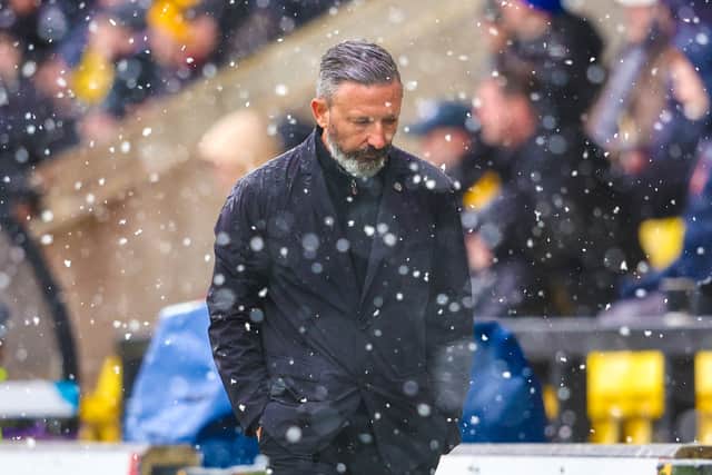Hearts manager Derek McInnes looks dejected as his side are held to a 2-2 draw at Livingston. (Photo by Ross MacDonald / SNS Group)