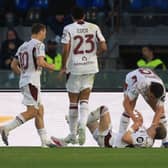 Che Adams, right, celebrates after scoring the winner for Torino against Pisa. (Photo by Gabriele Maltinti/Getty Images)