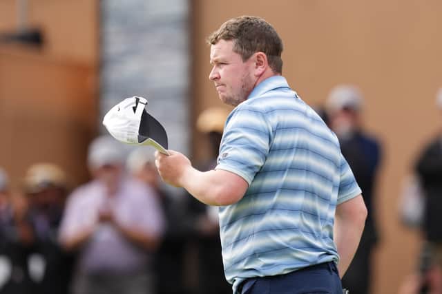 Bob MacIntyre reacts on the 18th green during the final round of the Valero Texas Open at TPC San Antonio