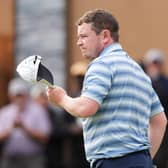 Bob MacIntyre reacts on the 18th green during the final round of the Valero Texas Open at TPC San Antonio 