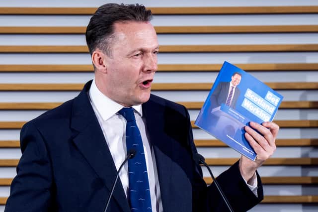 Leader of the Scottish Conservatives Russell Findlay during the launch of the party manifesto for the upcoming Holyrood election
