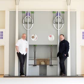 Restaurant Andrew Fairlie's Head Chef, Stephen McLaughlin ( left) at House for an Art Lover in Glasgow in the Music Room with House for An Art Lover Chief Exec Garry Sanderson.