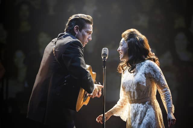 Christopher Ryan Grant and Christina Bianco as Johnny Cash and June Carter Cash in the musical, The Ballad of Johnny and June.