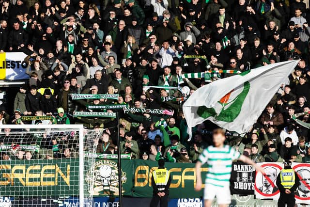 Celtic fans during the 2-1 win over Dundee at Dens Park on Sunday. (Photo by Craig Foy / SNS Group)
