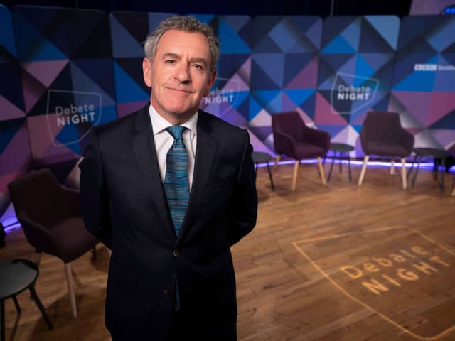 Stephen Jardine on the set of Debate Night