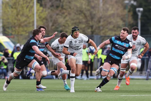 Nacho Brex of RC Toulon breaks clear to go on to score his team's fourth try during the Investec Champions Cup win over Glasgow Warriors.