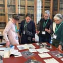 Laura Ford, Jacqueline Donachie, Tania Kovats and Louise Gibson discussing Muriel Spark’s archive at the National Library of Scotland.