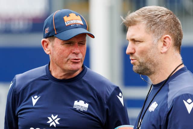 Edinburgh forwards coach Stevie Lawrie, right, has signed a new two-year contract, following in the footsteps of head coach Sean Everitt, left.
