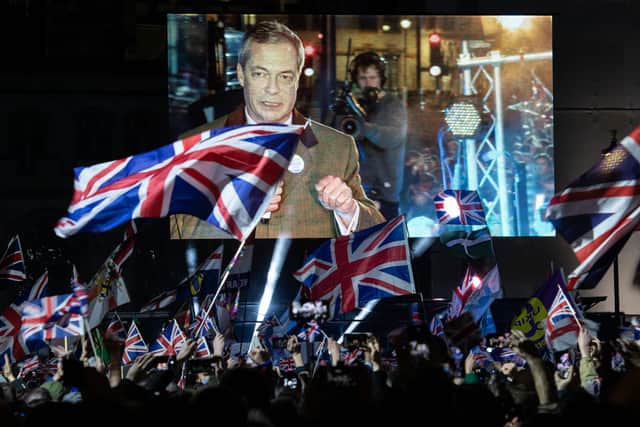 Nigel Farage addresses a crowd ahead of the UK's departure from the EU at a Brexit Day Celebration Party on January 31, 2020, in London. Celebrations since then have been muted. (Picture: Leon Neal)
