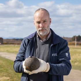 The National Trust of Scotland's Derek Alexander with the newly discovered mortar shell. Picture: NTS