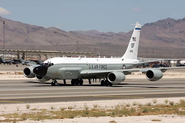 A US Air Force Boeing RC-135, one of the aircraft the student is alleged to have photographed at the base. Picture: Ethan Miller/Getty