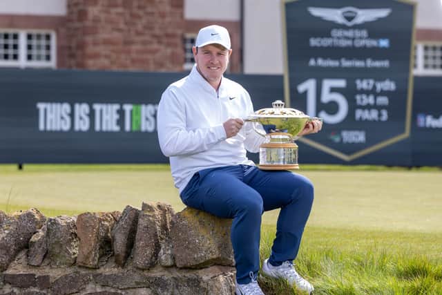Bob MacIntyre, the 2024 winner, pictured with the Genesis Scottish Open trophy at a media day for this year’s event