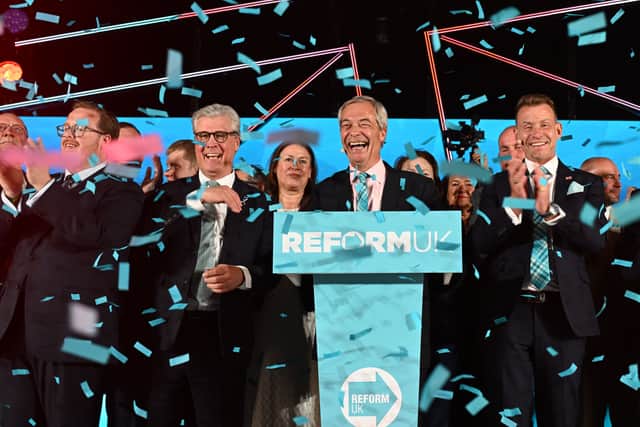 Nigel Farage at a Reform UK rally in Aberdeen.