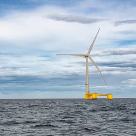 A floating wind turbine from the Kincardine offshore windfarm off the coast of Scotland (Image: Flotation Energy)