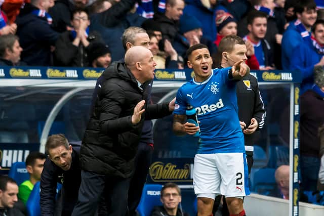 Rangers manager Mark Warburton with James Tavernier during a match against Celtic at Ibrox in December 20216.