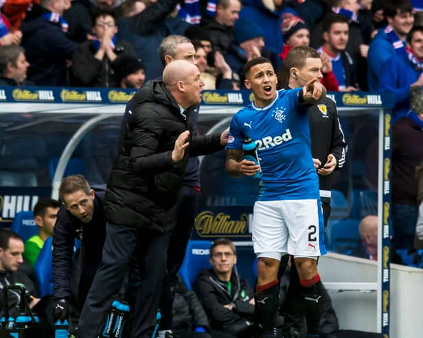 Rangers manager Mark Warburton with James Tavernier during a match against Celtic at Ibrox in December 20216.