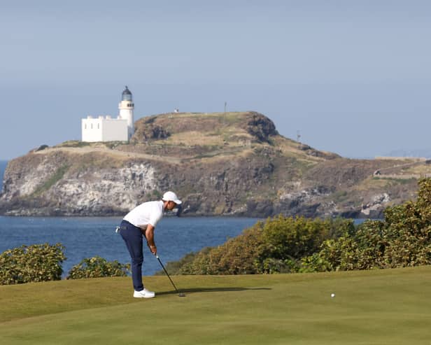Rory McIlroy pictured on the signature 13th hole at The Renaissance Club during last year’s Genesis Scottish Open 