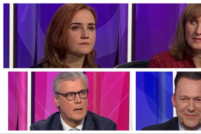 SNP's Mairi McAllan and presenter Fiona Bruce with Reform's Malcolm Offord (bottom left) and Russell Findlay of the Scottish Conservatives (bottom right) during Question Time in Aberdeen
