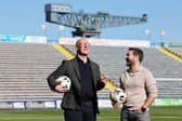 SNP leader John Swinney with actor Martin Compston, during a visit to Greenock Morton Football Club  
