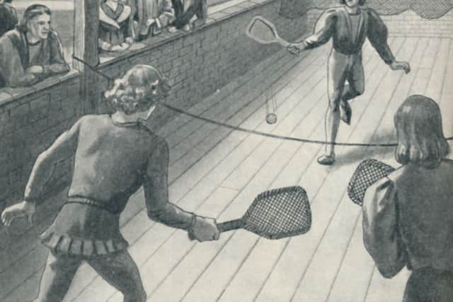 An illusration of a real tennis match as played during the Tudor era. Picture: The Print Collector/Getty