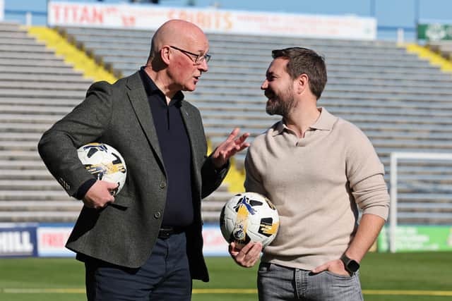 John Swinney and Martin Compston, campaigning for the SNP in Greenock