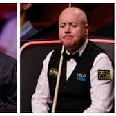 Ronnie O'Sullivan, left, faces John Higgins, right, at the World Snooker Championship. 