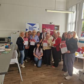 Anas Sarwar launched the women's manifesto with Carol Mochan (in the red jacket)