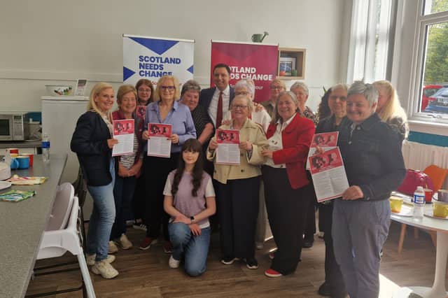 Anas Sarwar launched the women's manifesto with Carol Mochan (in the red jacket)