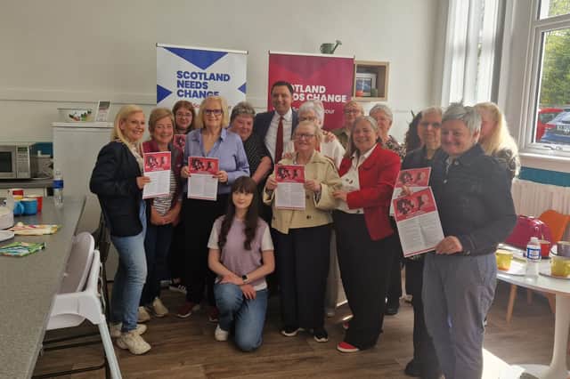 Anas Sarwar launched the women's manifesto with Carol Mochan (in the red jacket)