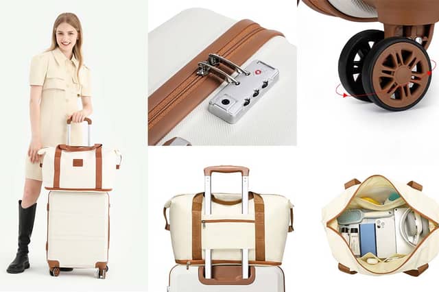 This three-piece luggage set, which includes a matching suitcase, weekend bag and toiletry bag, is on sale on Amazon right now