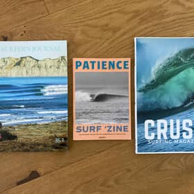 Print surf publications fit for the 21st century, from left: The Surfer’s Journal, Patience and Crush
