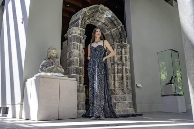 Model Danae Crawford in a creation by rising Scottish designer and Glasgow School of Art graduate, Flora McFarlane.