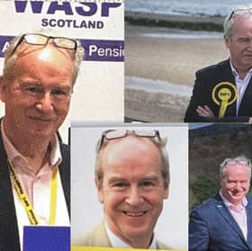 SNP candidate John Beare, who loves a photo with his glasses on his head