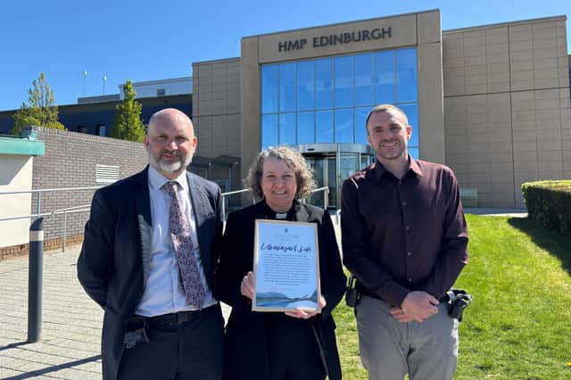 Rev Keith Graham, Rt Rev Rosie Frew and Rev Keith Douglas Creighton at HMP Edinburgh