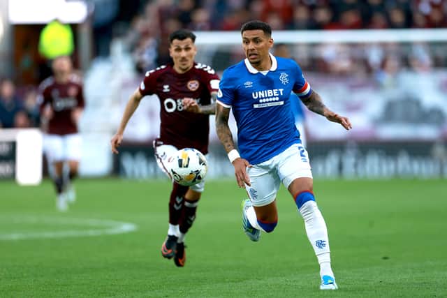 Rangers captain James Tavernier in action during the 2-1 defeat by Hearts at Tynecastle.