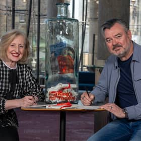 Fiona Gibson, chief executive of Capital Theatres, with actor Grant Stott, at the launch of the King's Theatre Hope in a Bottle project.