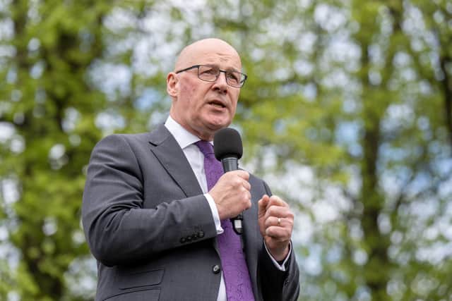 John Swinney delivers an eve of poll speech at a rally with SNP candidates and activists in Harrison Park, Edinburgh