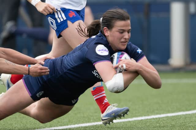 Scotland's Rachel Philipps scores her second try of the game during a Guinness Women's Six Nations match between Scotland and France at the Hive Stadium (Pic: SNS)