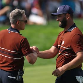 Luke Donald and Jon Rahm pictured during last year’s Ryder Cup at Bethpage Black in New York. 