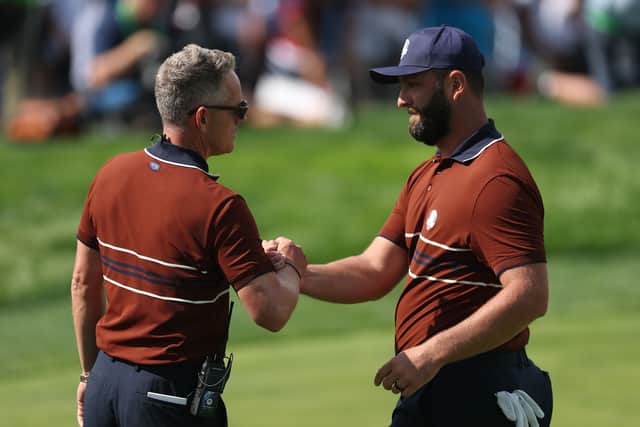 Luke Donald and Jon Rahm pictured during last year’s Ryder Cup at Bethpage Black in New York. 