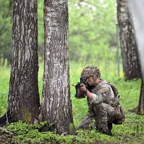 A British soldier takes part in a Nato exercise in Estonia (Picture: Jeff J Mitchell)