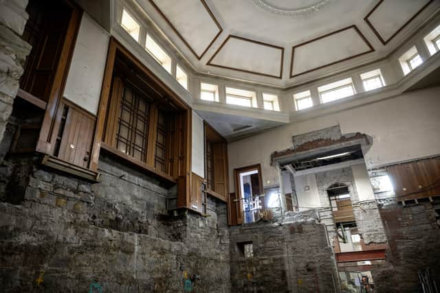 One of two octagonal rooms in the former Royal High School. Wooden panelling on the walls, dating from the time the building was prepared to be used as a Scottish Assembly that did not materialise, is listed and will be retained.
