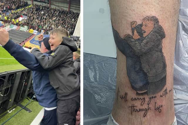 Kevin Doc got a tattoo of him and his grandson at Tynecastle