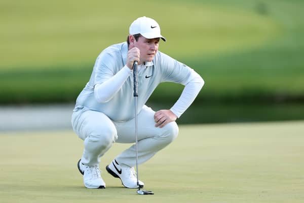 Bob MacIntyre lines up a putt on the 17th green during the first round of the PGA Championship at Aronimink Golf Club 