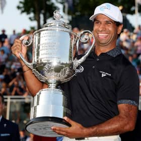  Aaron Rai lifts the Wanamaker Trophy after becoming the first Englishman in more than 100 years to win the PGA Championship 