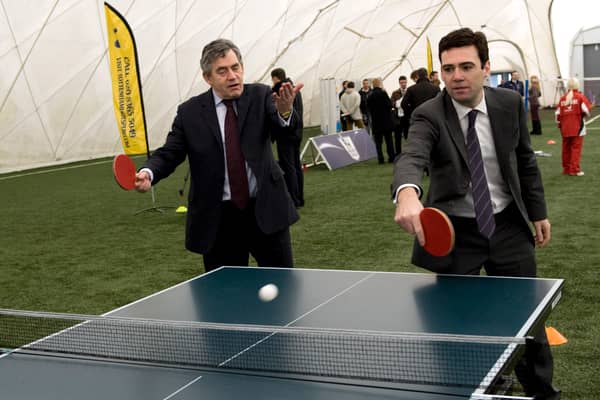 Andy Burnham pictured in 2009 when he was sports minister with the then Prime Minister Gordon Brown, during a visit to Tottenham Hotspur's training ground (Picture: Arthur Edwards/WPA pool)