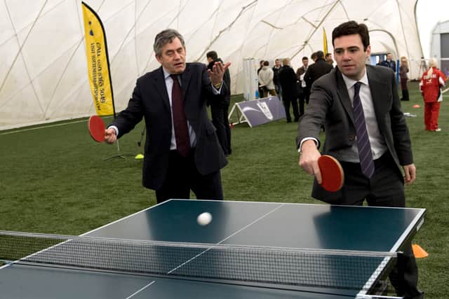 Andy Burnham pictured in 2009 when he was sports minister with the then Prime Minister Gordon Brown, during a visit to Tottenham Hotspur's training ground (Picture: Arthur Edwards/WPA pool)